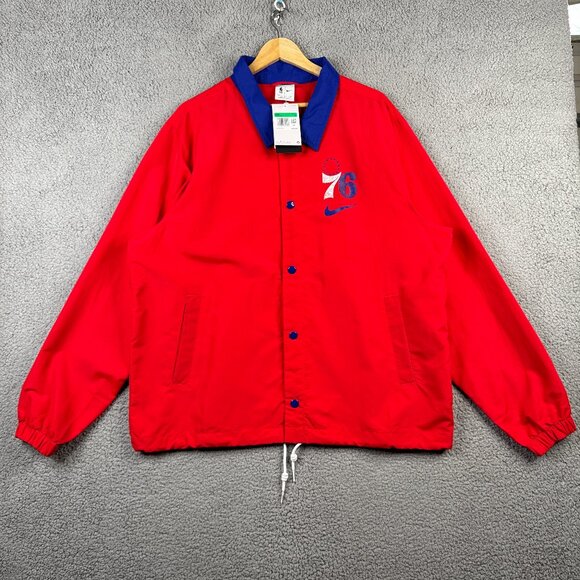 Nike Snap Jacket Mens XL Philadelphia 76ers Lightweight NBA Button Down Loose - Picture 1 of 13